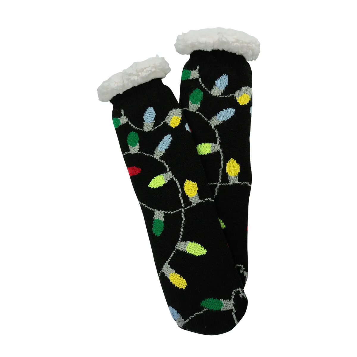 Super Soft Novelty Plush Lining Slipper Socks - Holiday Lights