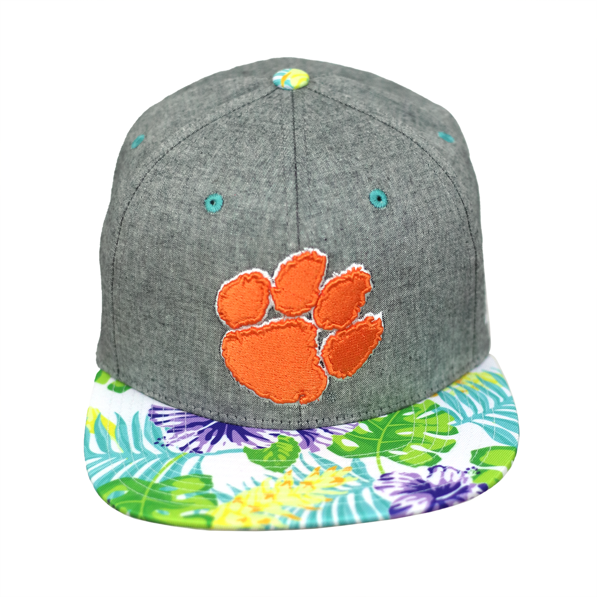Punchbowl Flat Bill Snapback Adjustable Hat with Paw on front and Clemson on back