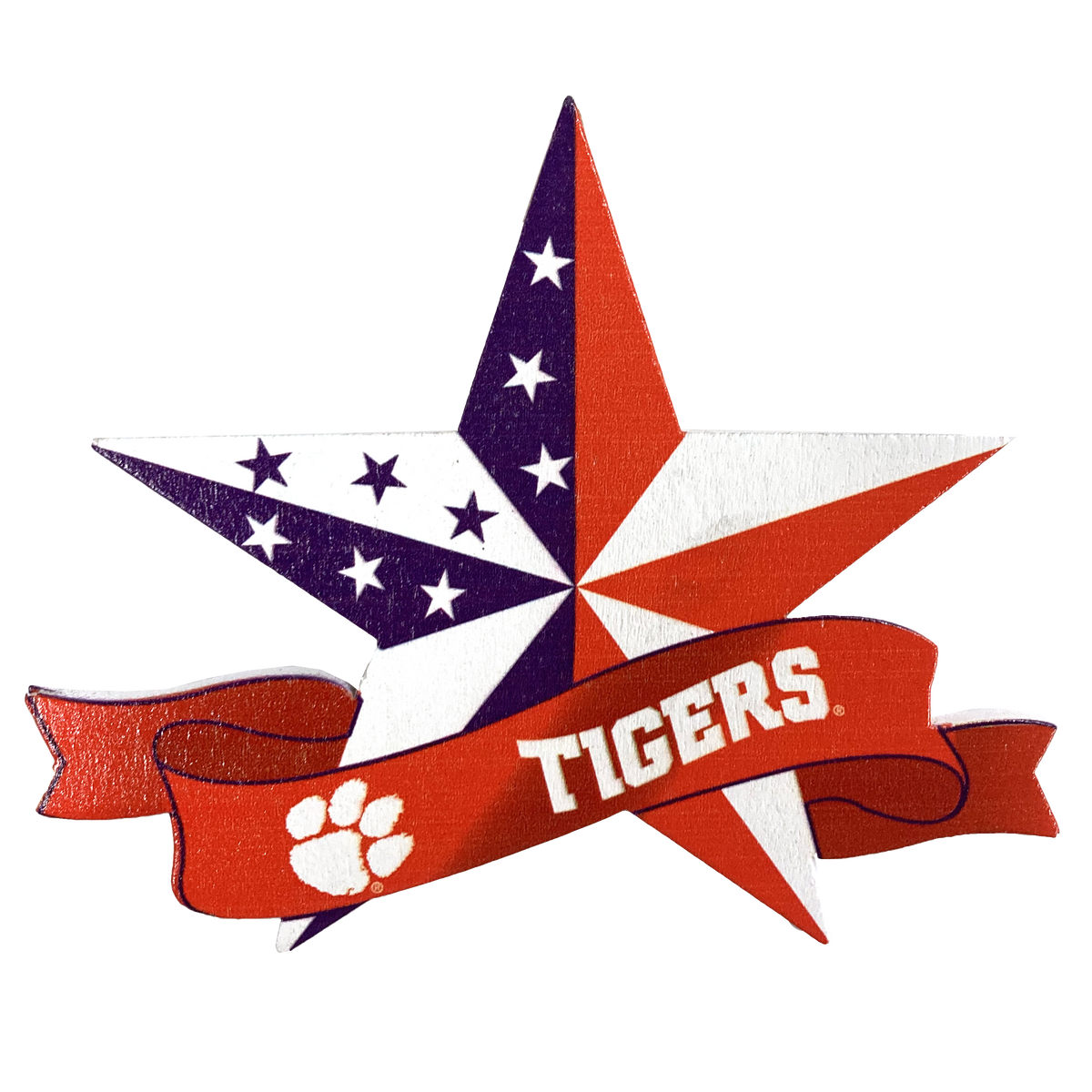 Clemson MDF Star with Banner Ornament 4in