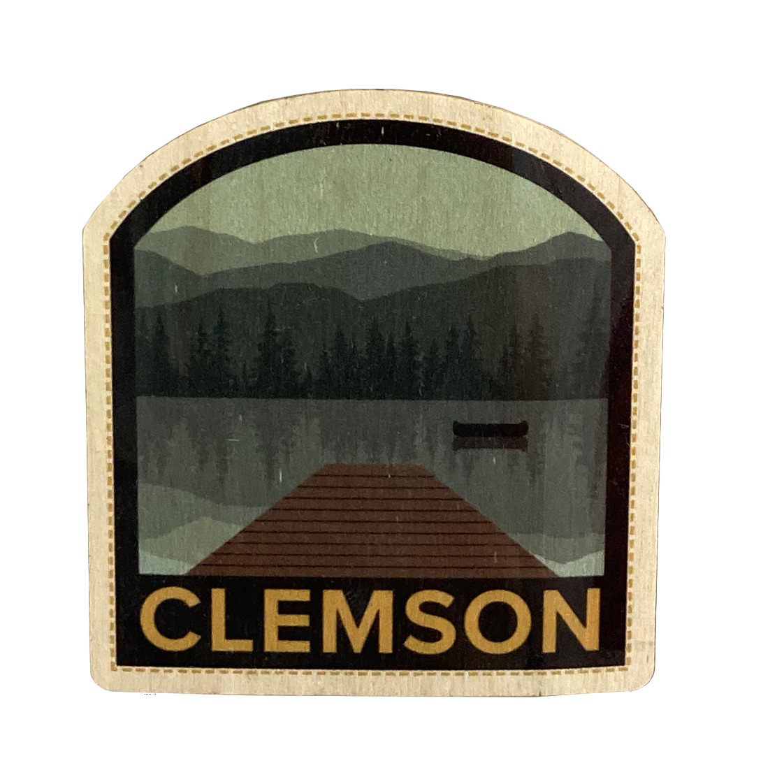 The Great Outdoors Clemson Lake with Canoe Patch Wooden Decal