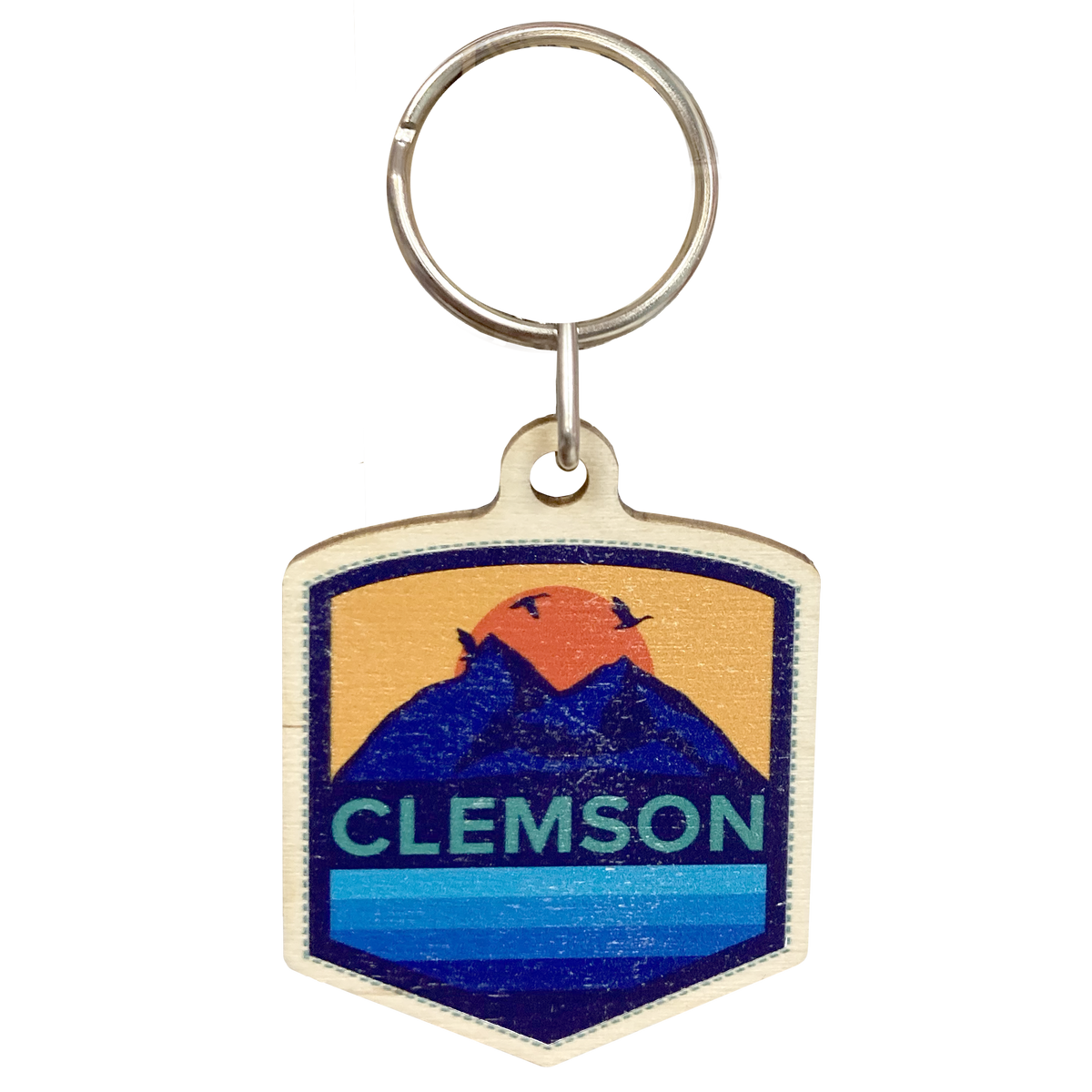 The Great Outdoors Clemson Lake Mountain Patch Wooden Keychain