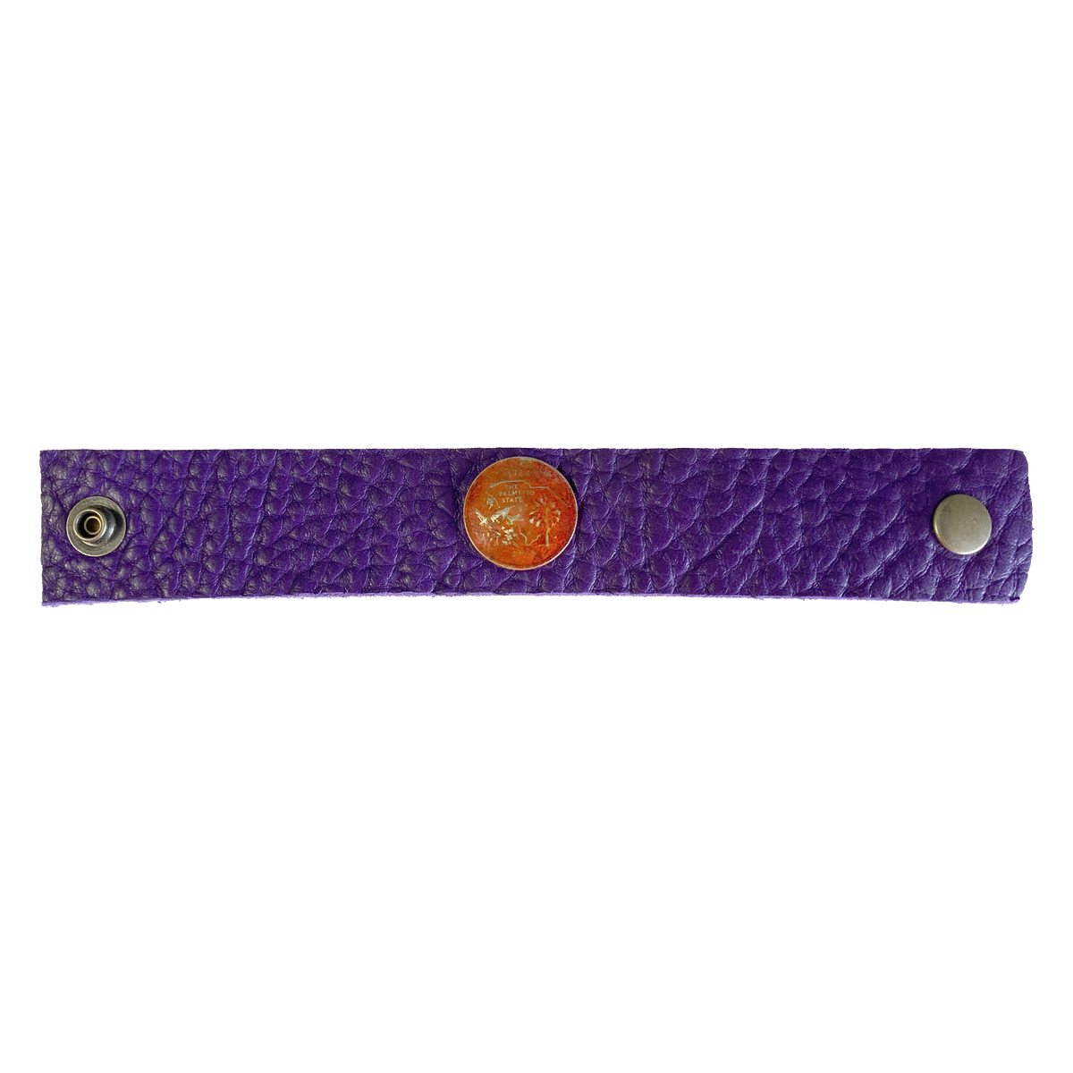 Old Money Genuine Leather Purple Wide Textured Bracelet with State Coin in Orange
