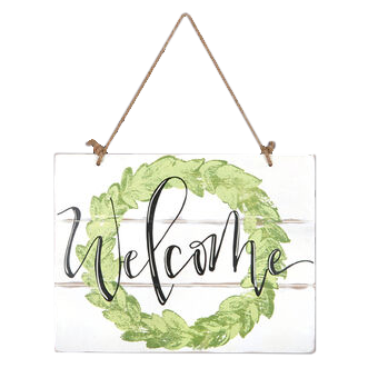Welcome Wreath Hanging Sign