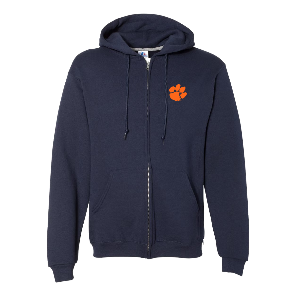 Full Zip Hoodie with Left Chest Paw - Navy