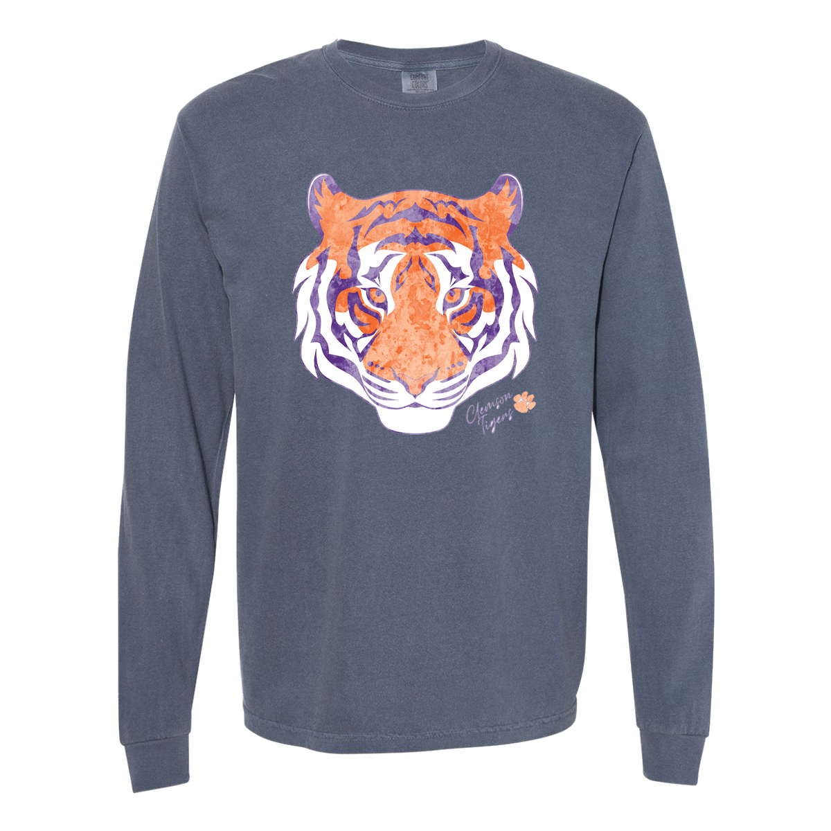 Clemson Tiger Head Long Sleeve Tee | Comfort Color - Denim