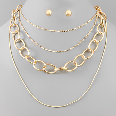4 Layer Chain Necklace with Earring Set