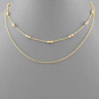 Gold Scattered Bead  2 Layer Gold Tone Necklace