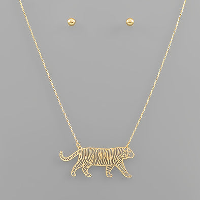 Gold Filigree Tiger Necklace And Earrings