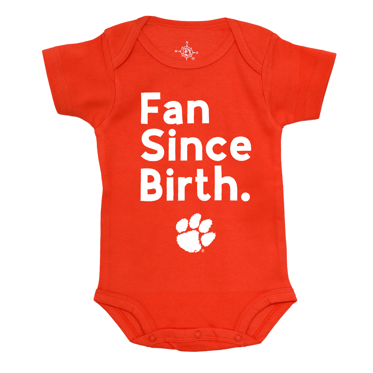 Clemson Orange Onesie with Fan Since Birth and the Paw