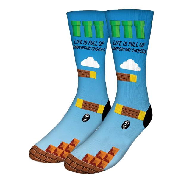 MARIO HAS IMPORTANT CHOICES Fun Video Game Socks - Men