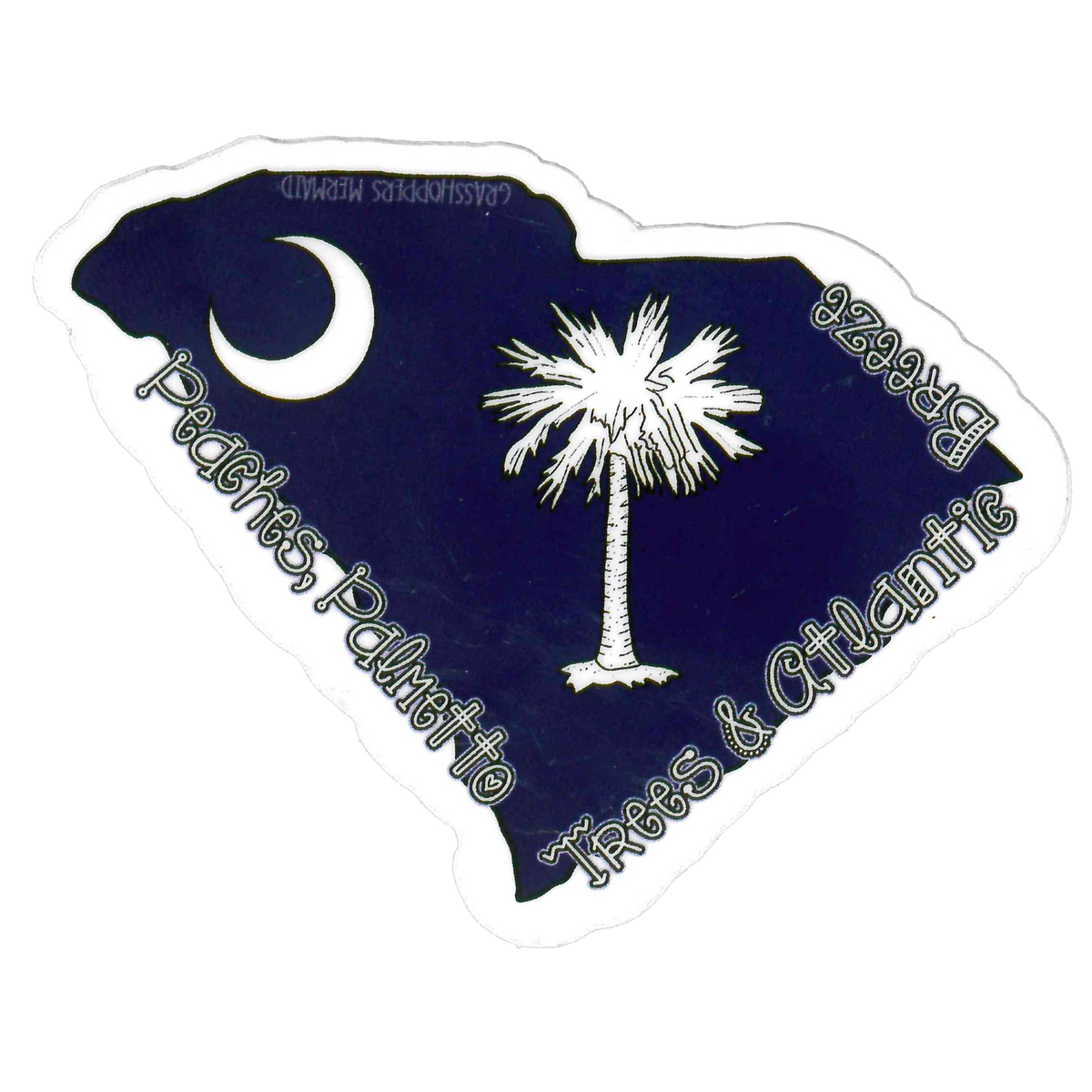 South Carolina State and Flag with Peaches, Palmetto Trees and Atlantic Breeze Sticker