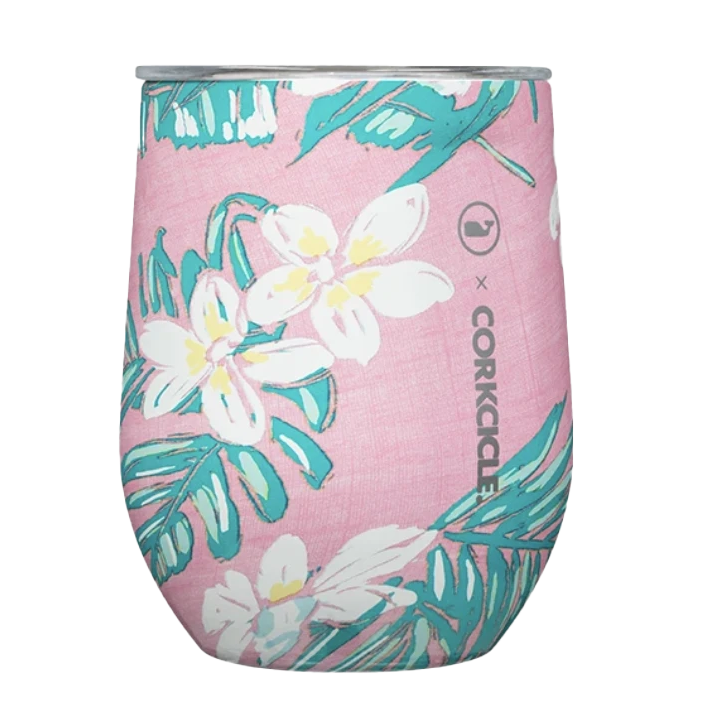 CORKCICLE Pink Tropical Flowers Stemless Cup 12oz