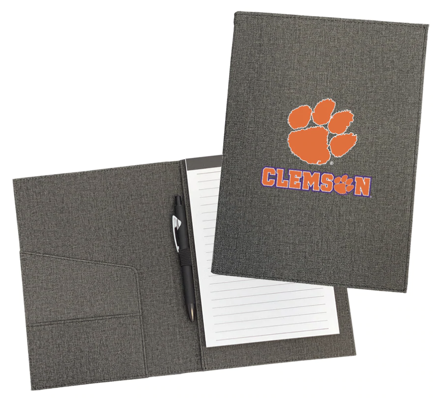 Clemson and Paw Grey Padfolio with Pad and Pen