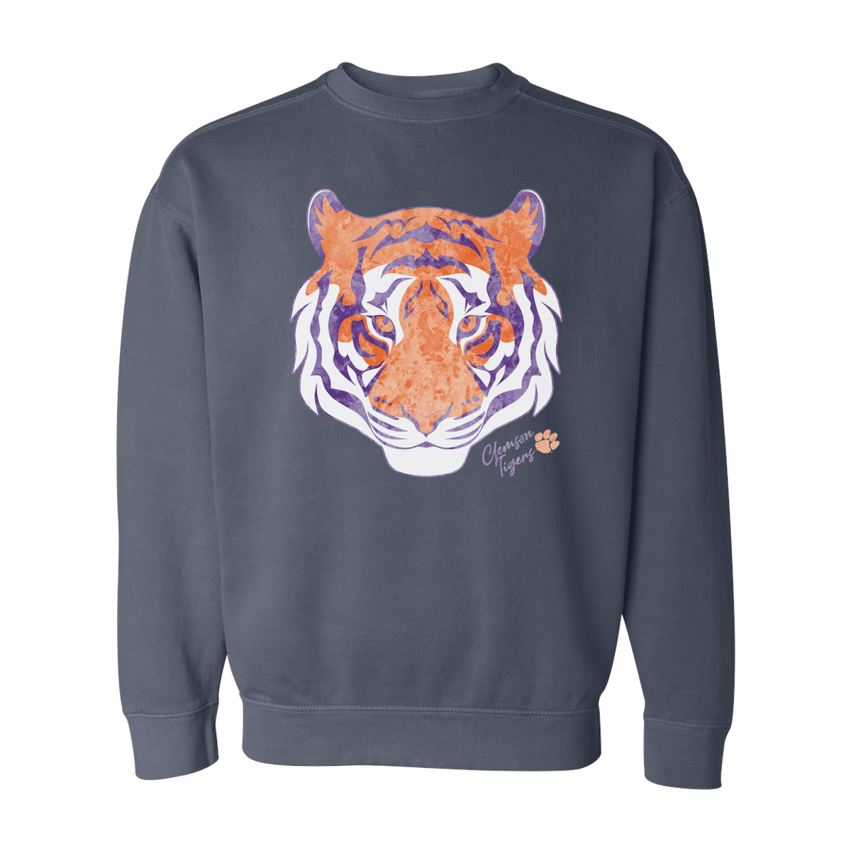 Clemson Tiger Head Crew | Comfort Color - Denim