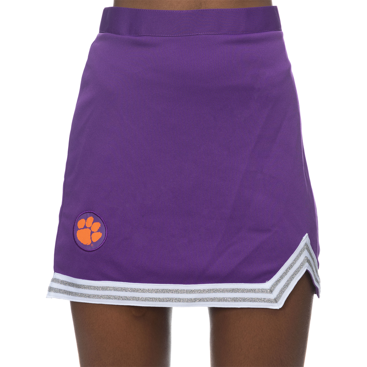Clemson Lurex Purple and White Cheer Skirt with Paw