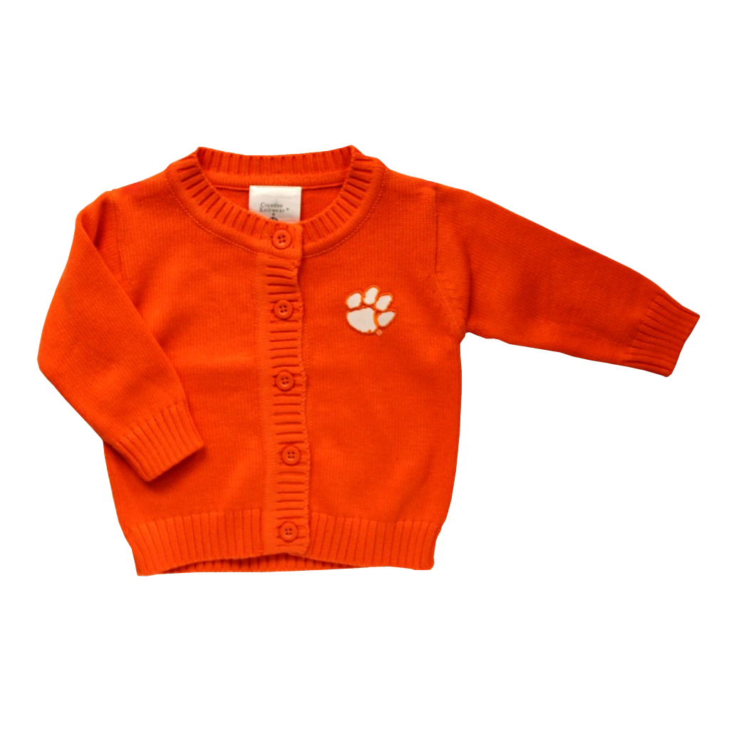 Toddler Cardigan With White Paw Orange Outline