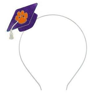 Graduation Cap Hairband Purple Glitter With Orange Paw - Mr. Knickerbocker