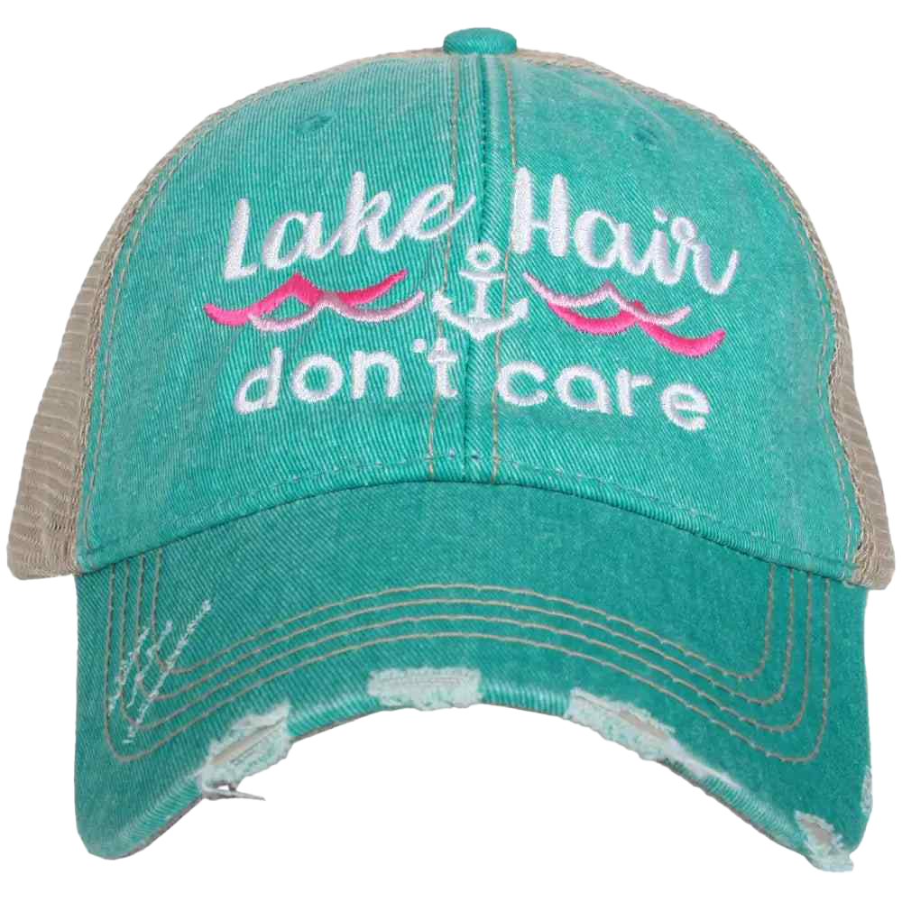 Lake Hair Don&#39;t Care Waves / Anchor on Teal Trucker Hat