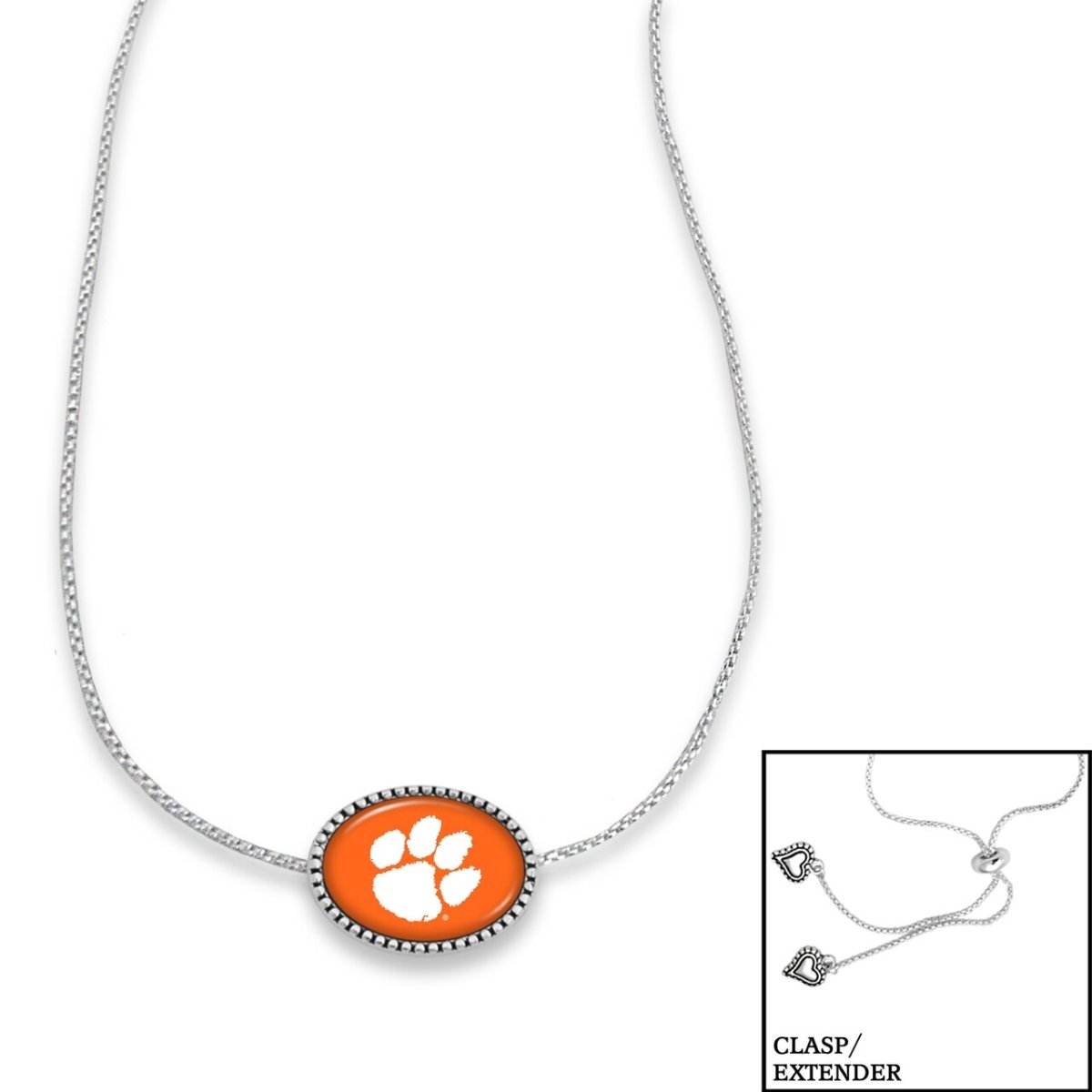 Silver Adjustable Slide Necklace Oval Orange With White Paw - Mr. Knickerbocker