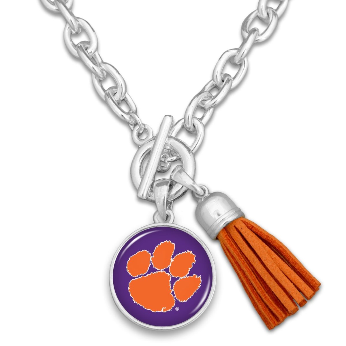 Suede Tassel Toggle Necklace Purple With Orange Paw - Mr. Knickerbocker