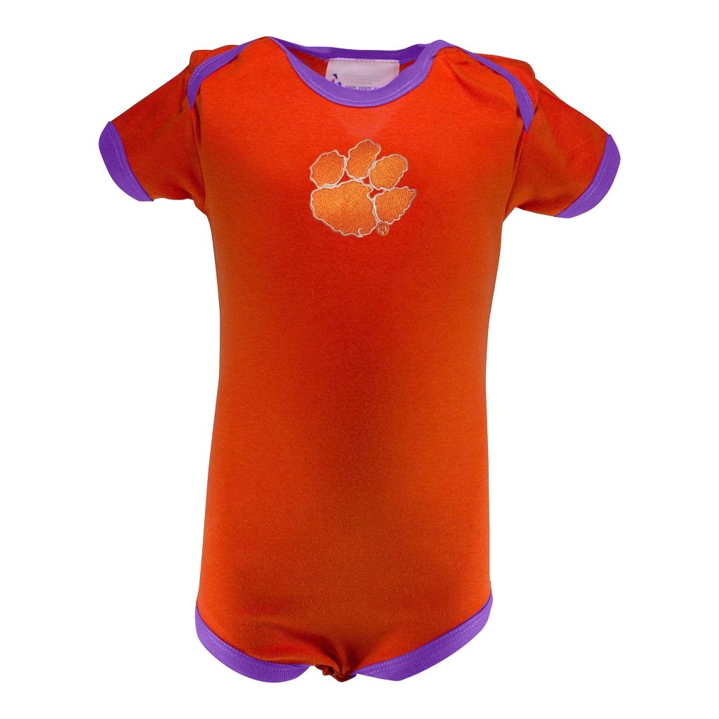 Two Feet Ahead Clemson Tigers Ringer Creeper With Tiger Paw - Mr. Knickerbocker