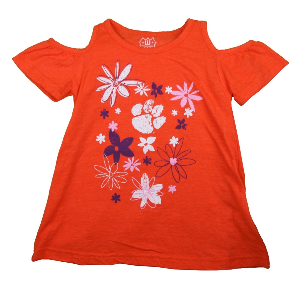Wes and Willy Clemson Tiger Flowers and Paw Open Shoulder Tee (Youth) - Mr. Knickerbocker